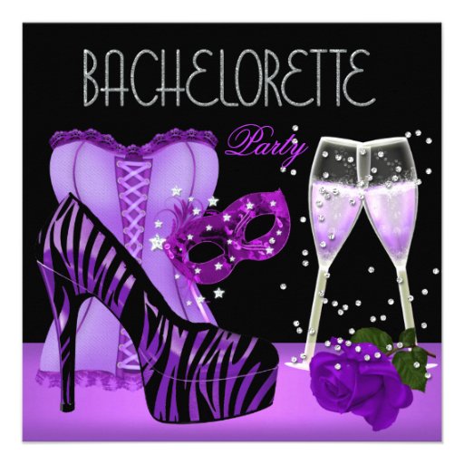 Bachelorette Party Purple Mask Shoes Corset Custom Invite