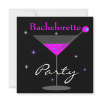 Bachelorette Party Purple Pink Black Martini 2 Custom Invitations