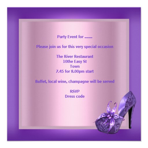 Bachelorette Party Purple Pink Shoes 2 Personalized Invitation