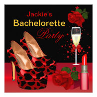 Bachelorette Party Red Black Shoes Lipstick Custom Announcement
