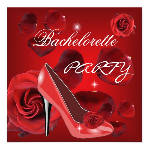 Bachelorette Party Red Roses Hi Heel Shoe Invitations