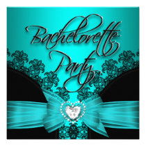 Bachelorette Party Teal Blue Black Lace 2 invitations