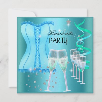 Bachelorette Party Teal Blue Corset Champagne Custom Invitations by 