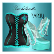 Bachelorette Party Teal Blue Hi heel Shoes Personalized Invitations