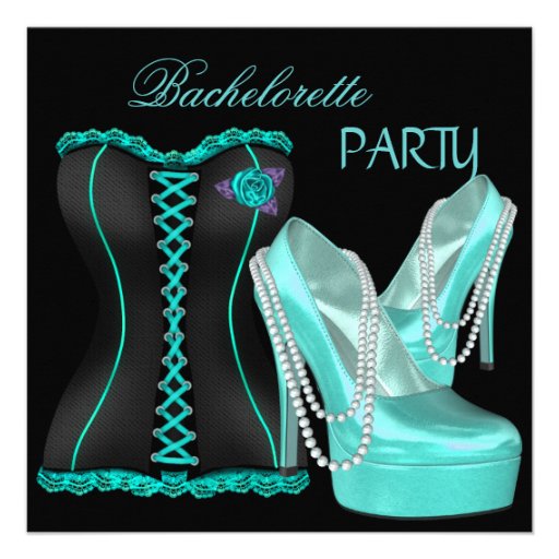 Bachelorette Party Teal Blue Hi heel Shoes Custom Announcement
