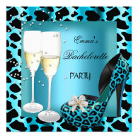 Bachelorette Party Teal Blue Leopard Black Shoes Invitations
