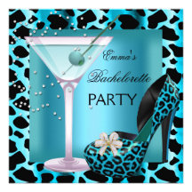 Bachelorette Party Teal Blue Leopard Shoes Black Custom Invite