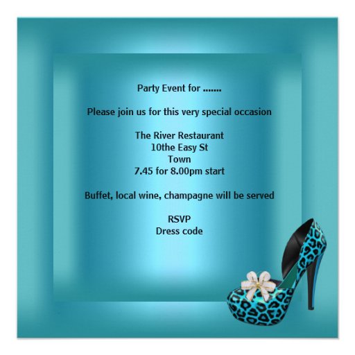 Bachelorette Party Teal Blue Leopard Shoes Glass Personalized Invitation