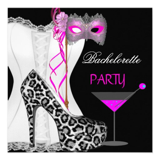 Bachelorette Party White Corset Pink Leopard Custom Invitations
