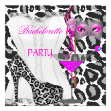 Bachelorette Party White Corset Pink Leopard Announcements