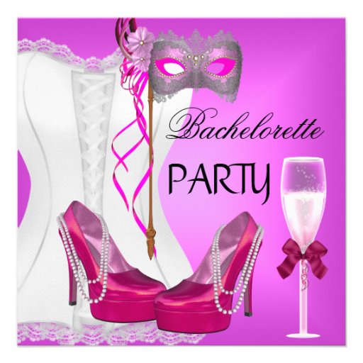 Bachelorette Party White Corset Pink Shoes Mask Personalized Announcements