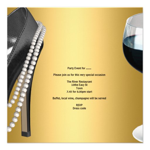 Bachelorette Party Wine Gold Black White Dress Personalized Invitations