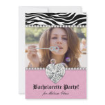 Bachelorette Party Zebra Pearls n Lace Heart Pink Invitations
