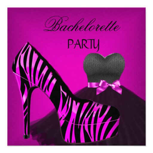 Bachelorette Party Zebra Pink Black Dress Invite