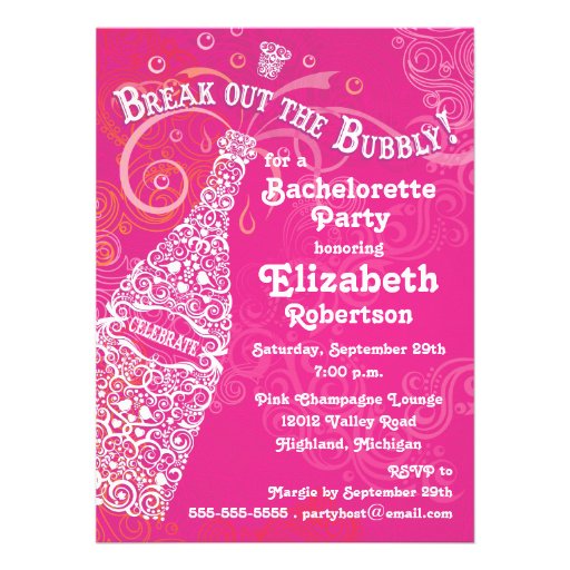 Bachelorette Pink Champagne Invitation