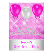 Bachelorette Pink Glitter Silver Jewel Tiara Party Invitation
