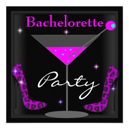 Bachelorette Purple Pink Black Martini Shoes Announcement