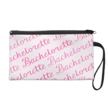Bachelorette Script Diagonal Repeat Pattern Pinks Wristlet Purse