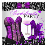 Bachelorette Zebra Purple Corset Champagne Invites