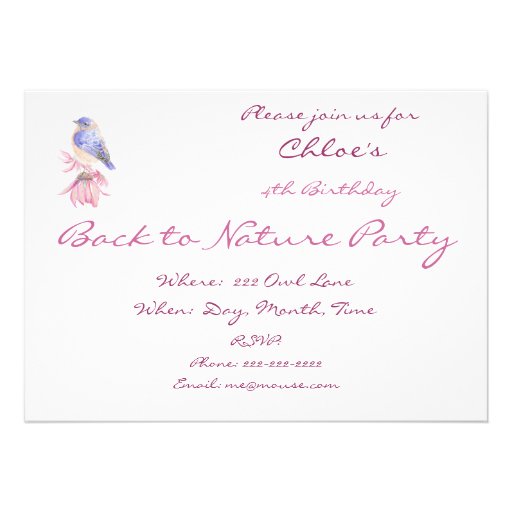 Back to Nature, Bluebird Girl's Birthday Party Custom Invites