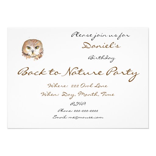 Back to Nature, Owl, Birthday Party Announcements