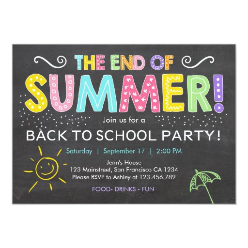 Back To School End Of Summer Party Invitation Zazzle