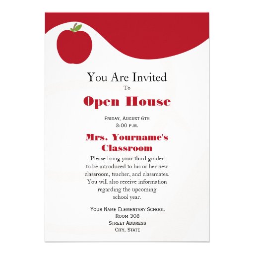 Back To School Open House Invitation - Red Apple
