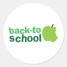 back to school with green apple round stickers
