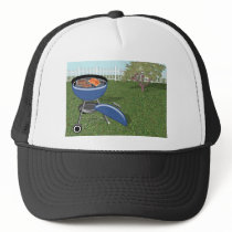 Back Yard with Fence, Tree & Grill Trucker Hats