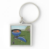 Back Yard with Fence, Tree & Grill Key Chains