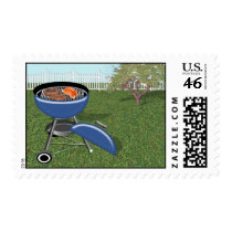 Back Yard with Fence, Tree & Grill Postage