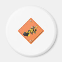 Backhoe Cartoon Construction Sign Fridge Magnets