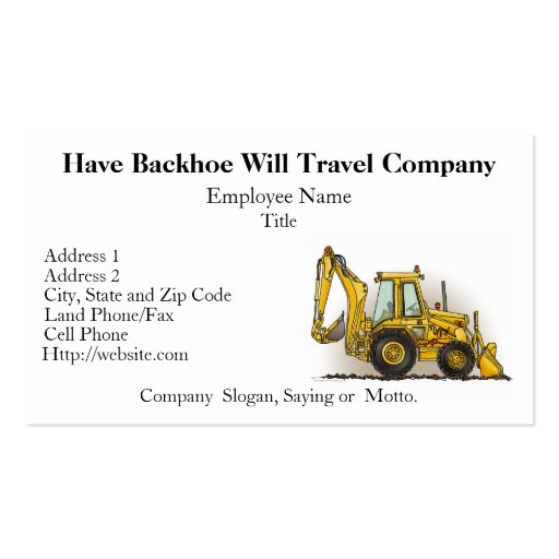 Backhoe Digger Construction Business Cards (front side)