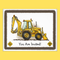 Backhoe Digger Construction  Kids Party Invitation invitations