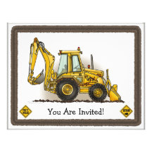Backhoe Digger Construction  Kids Party Invitation