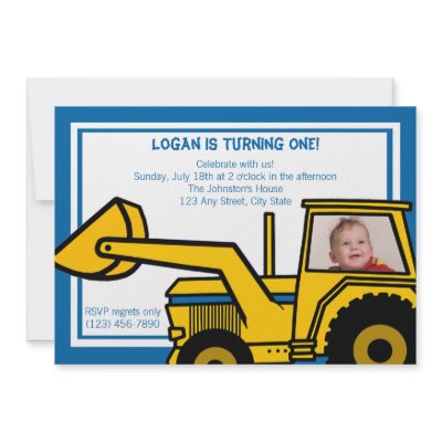 Backhoe Fun/ Photo Personalized Invitation by sheezl80