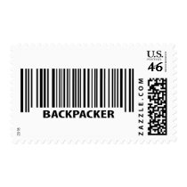 backpacker black bar code barcode postage stamps