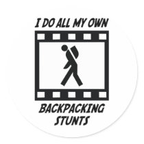 Backpacking Stunts Round Stickers