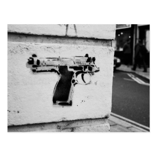 backwards gun stencil graffiti art postcard Zazzle