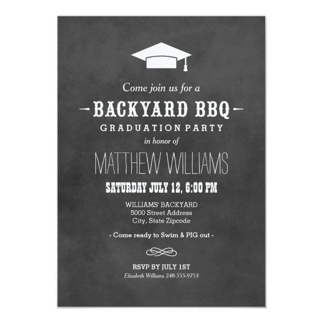 Backyard BBQ Invitation | Black Chalkboard Design (front side)