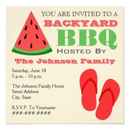 Backyard BBQ Watermelon & Flip Flops Invitation