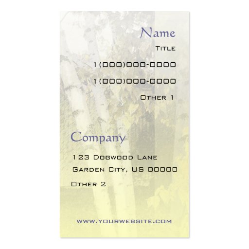 Backyard Birch Harmony Business Card Template (back side)