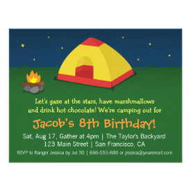 Backyard Sleepover Camping Birthday Party Personalized Announcements