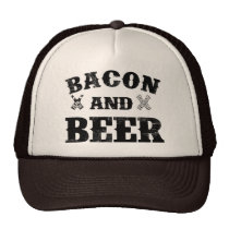 trucker hat, bacon, beer, funny, bbq, fun, cool, men&#39;s, bacon and beer, manly, cap, cooking, barbecue, meat, pork, love beer, pig butts, love bacon, Trucker Hat with custom graphic design