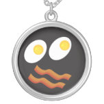 bacon and eggs funny food face pendants