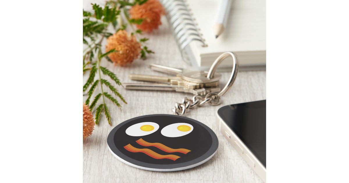 bacon and eggs smiley face keychain Zazzle