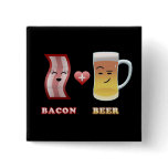 Bacon + Beer In Love (black bkgd) Pinback Buttons