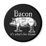 round_magnet - The USDA defines bacon as "the cured belly of a swine carcass"; other cuts and characteristics must be separately qualified (e.g., "smoked pork loin bacon").[1] "USDA Certified" bacon means that it has been treated for trichinella.: Sizes  Available colors: 0