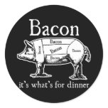 round_sticker - The USDA defines bacon as "the cured belly of a swine carcass"; other cuts and characteristics must be separately qualified (e.g., "smoked pork loin bacon").[1] "USDA Certified" bacon means that it has been treated for trichinella.: Sizes  Available colors: 0