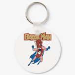 round_keychain - Bacon Man to the rescue!  You never have to fear ever again about running out of bacon.  Just yell 'Help Me BaconMan' and in a sizzle he will be right there.: Sizes  Available colors: 0